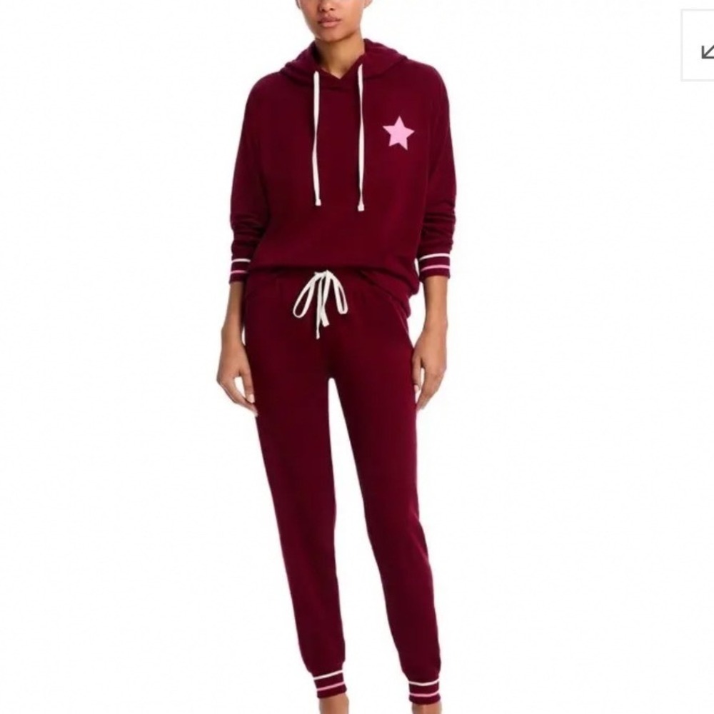 Aqua Lounge Women Burgundy Star Hoodie and Jogger Sweatpant Set Size S